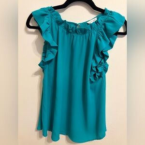 Teal Ruffle Sleeve Women's Top